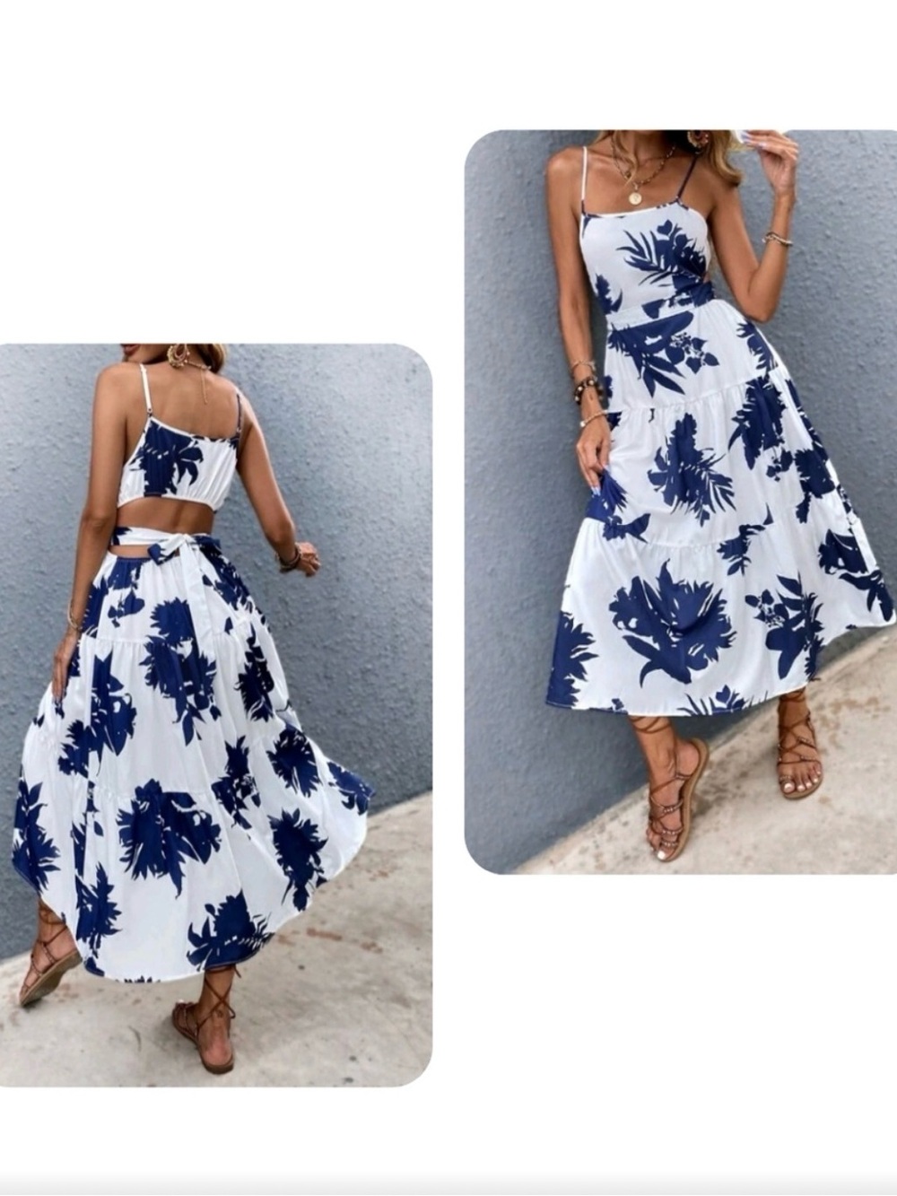 New Summer Slip Dress Floral Print Tie Back Cami Dress